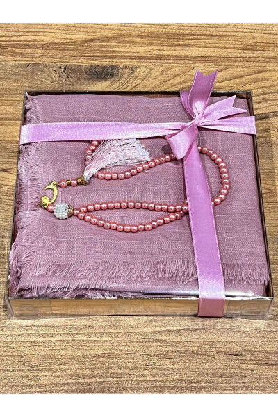 Flamed prayer scarf and tasbih set, suitable for gifts, dowry, birth celebrations and trousseau. - 2