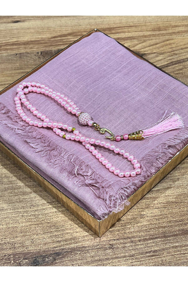 Flamed prayer scarf and tasbih set, suitable for gifts, dowry, birth celebrations and trousseau. - 3