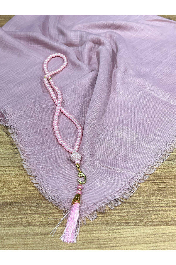 Flamed prayer scarf and tasbih set, suitable for gifts, dowry, birth celebrations and trousseau. - 4