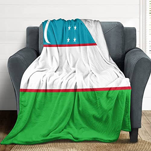 Flannel Throw Blanket Uzbekistan Flag Throw Blankets National Flags Throws Super Soft Fuzzy Cozy Blanket for Couch Sofa Bed Chair Car, Microfiber Lightweight Warm Air Conditioning Blanket 40