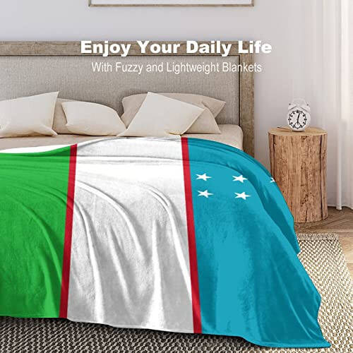 Flannel Throw Blanket Uzbekistan Flag Throw Blankets National Flags Throws Super Soft Fuzzy Cozy Blanket for Couch Sofa Bed Chair Car, Microfiber Lightweight Warm Air Conditioning Blanket 40