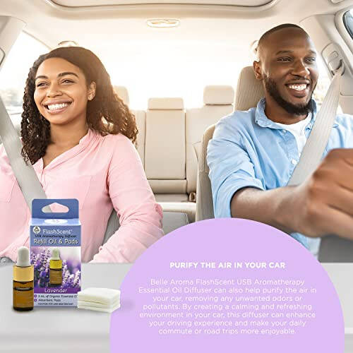 FlashScent USB Aromatherapy Essential Oil Diffuser for Home, Work, Car Refill Kit - Includes 2.5mL Bottle of 100% Pure Lavender Essential Oil and 4 Scent Pads for Our USB Diffuser - 4