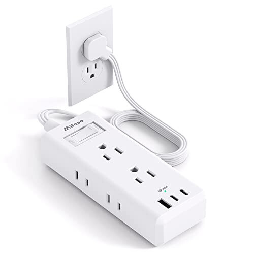 Flat Plug Extension Cord, 5 ft Ultra Thin Flat Power Strip - 6 Outlets 3 USB Ports (2 USB C) 3 Side Outlet Extender, Power Strip with No Surge Protection for Cruise, Travel, Dorm Essentials - 1