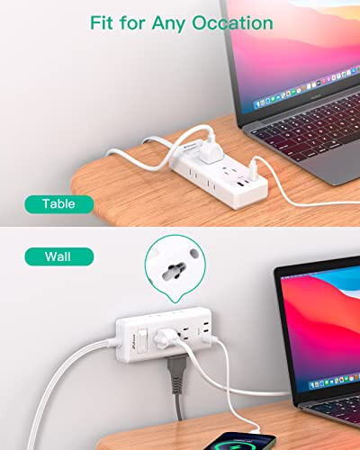 Flat Plug Extension Cord, 5 ft Ultra Thin Flat Power Strip - 6 Outlets 3 USB Ports (2 USB C) 3 Side Outlet Extender, Power Strip with No Surge Protection for Cruise, Travel, Dorm Essentials - 5