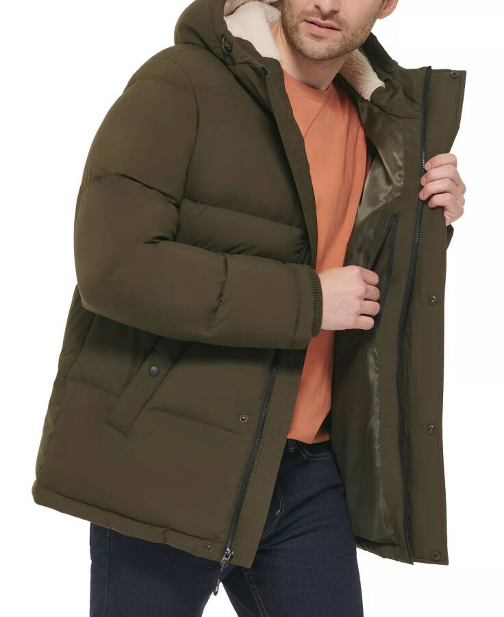 Fleece Astarlı Kapüşonlu Erkek Puffer Mont (Zeytin Yeşili) - 6