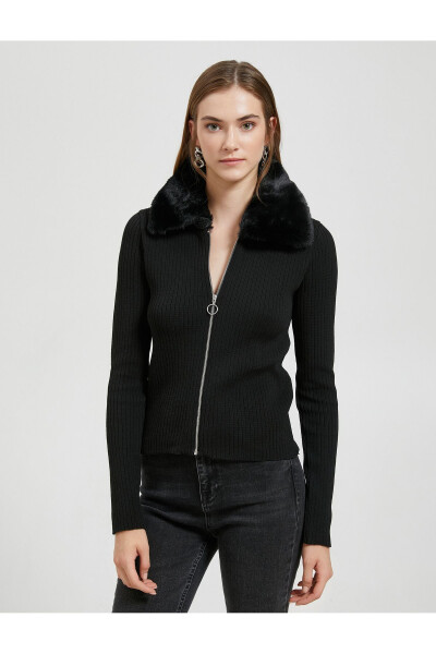 Fleece Collar Cardigan Zip Sweater - 3