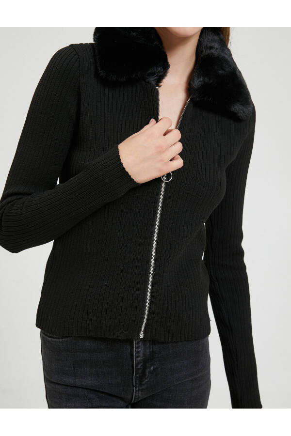 Fleece Collar Cardigan Zip Sweater - 5