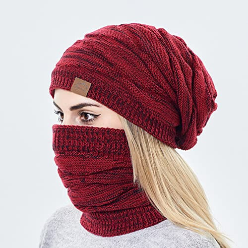 Fleece Lined Beanie Hat & Scarf Set Warm Winter Knit Neck Warmer Skull Cap for Men Women - 4