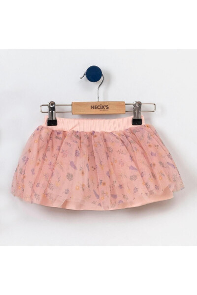 Floral and Leaf Print Waist Girl Baby Tulle Skirt - 3