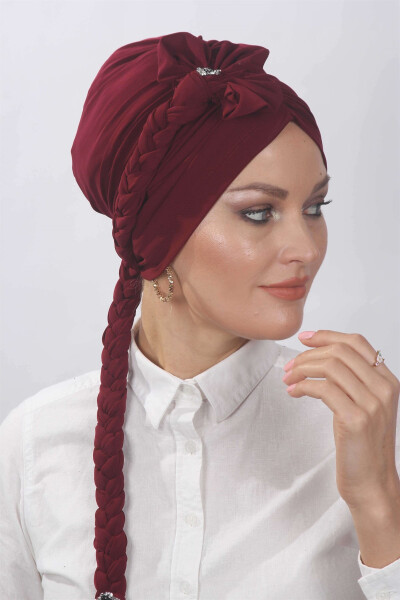 Floral Braided Ready-made Bone Claret Red - 2