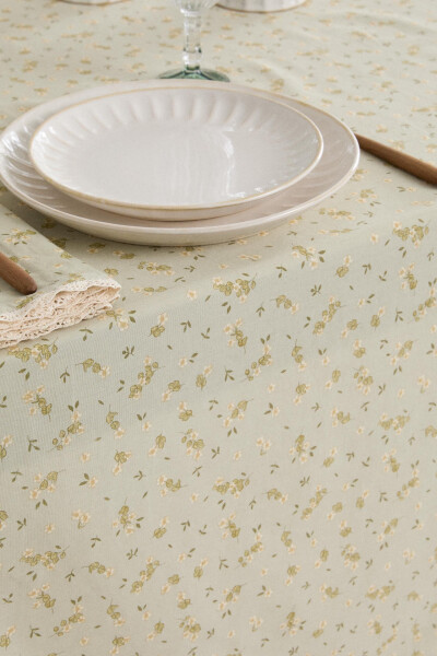 Floral, cotton tablecloth (green) - 17