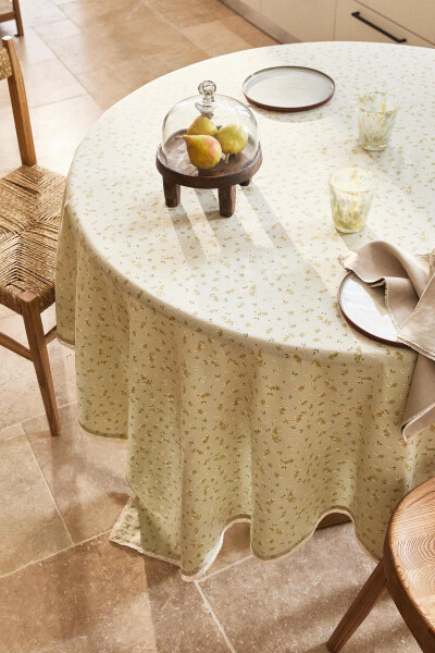 Floral, cotton tablecloth (green) - 21