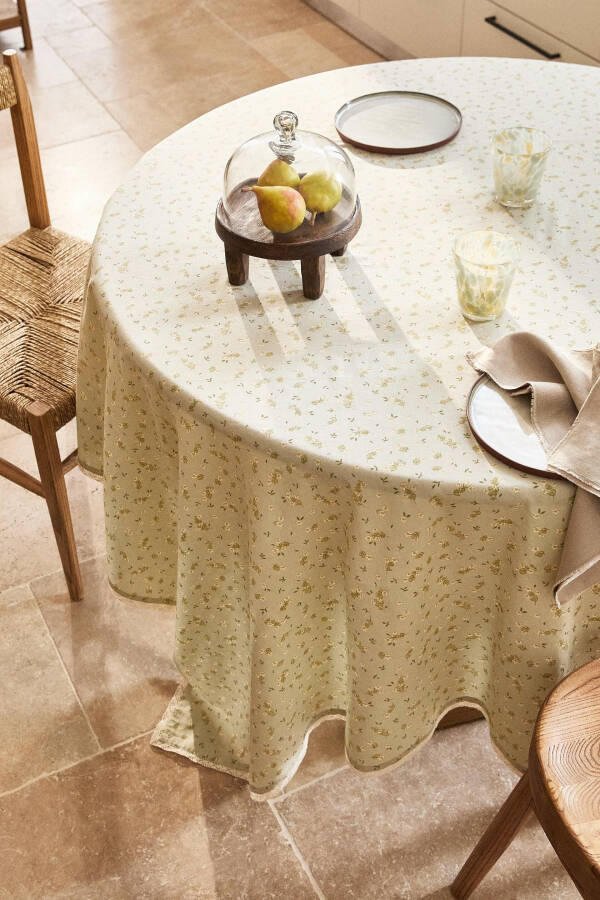 Floral, cotton tablecloth (green) - 14