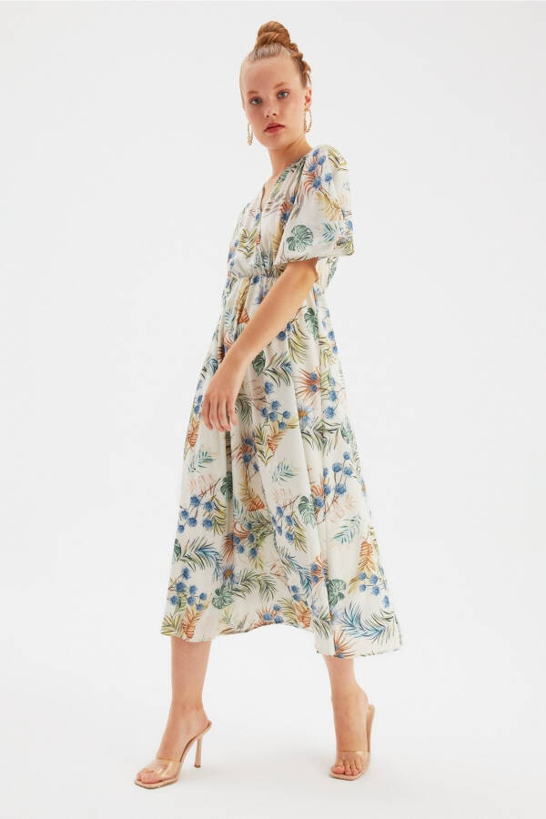 Floral Long Dress - Blue - 1