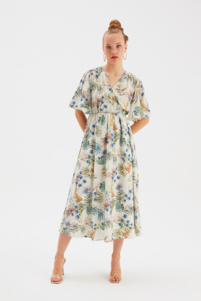 Floral Long Dress - Blue - 2