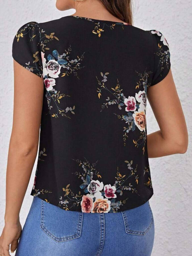 Floral print, crew neck, short sleeve, supreme blouse. - 3