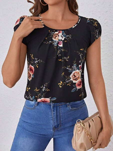 Floral print, crew neck, short sleeve, supreme blouse. - 5