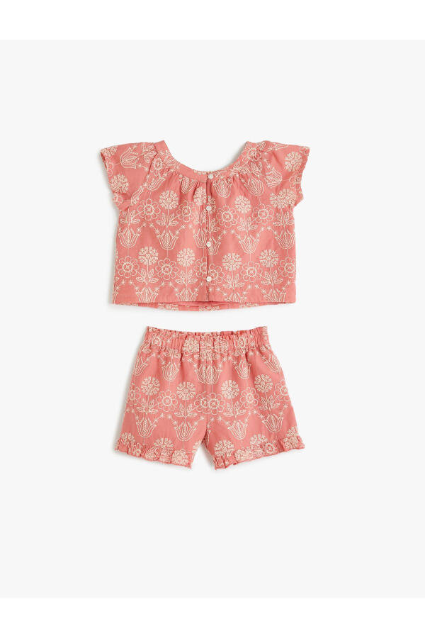 Floral Print Shorts and T-Shirt Set (Cotton) - 1