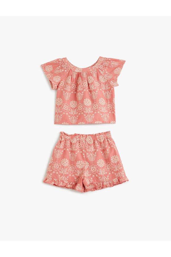 Floral Print Shorts and T-Shirt Set (Cotton) - 2