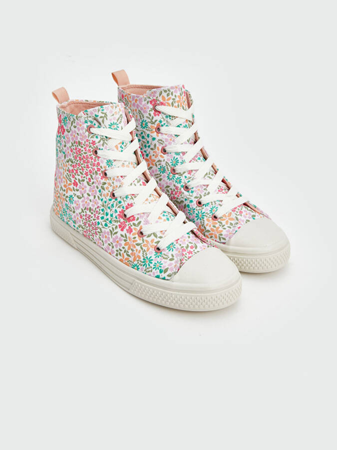 Floral Printed Girls Ankle-High Sports Shoes - 1