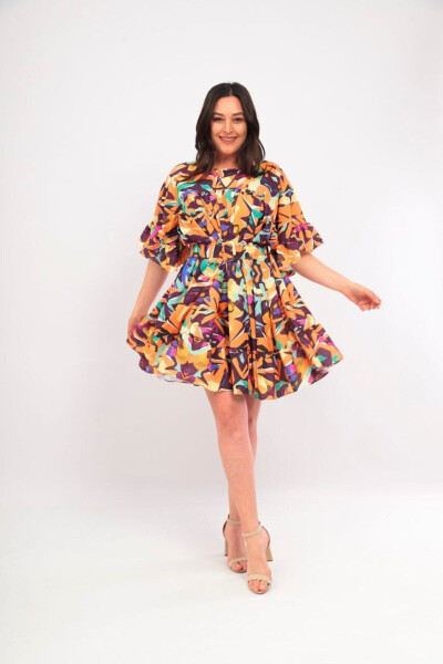 Floral V-Neck Belted Happy Feeling Plus Size Chiffon Dress - 4