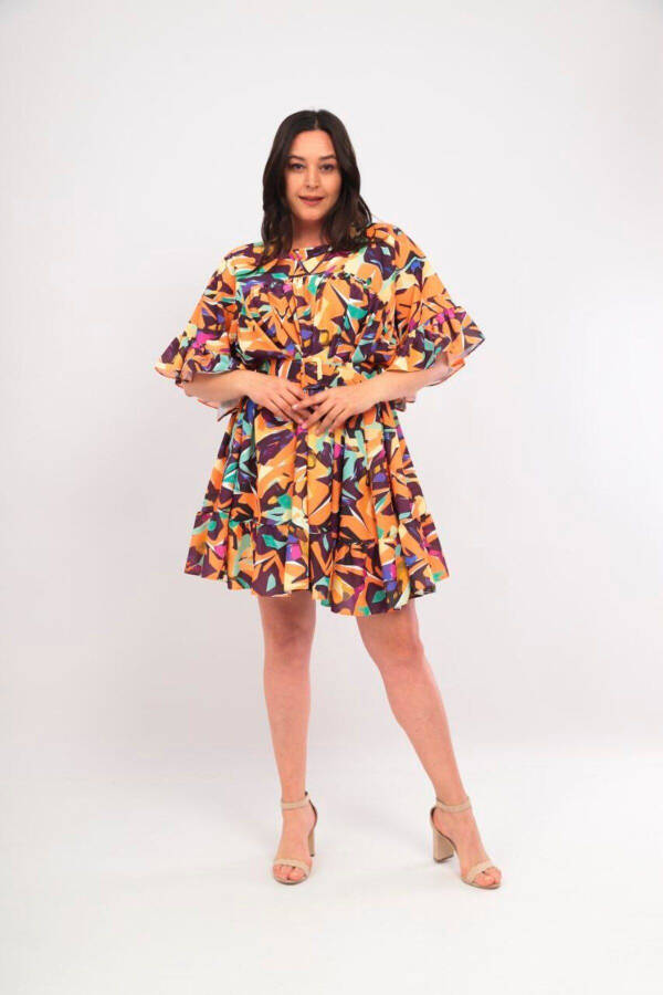 Floral V-Neck Belted Happy Feeling Plus Size Chiffon Dress - 5