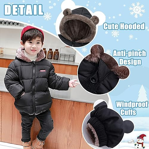 flower frail Infant Baby Winter Coat Bear Hooded Jacket Warm Fleece Snowsuit Windproof Outerwear for Toddler Boy Girl 9M-4T - 3