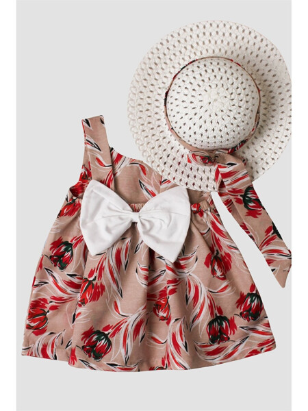 Flower Patterned Bow Hat Baby Girl Dress - 2