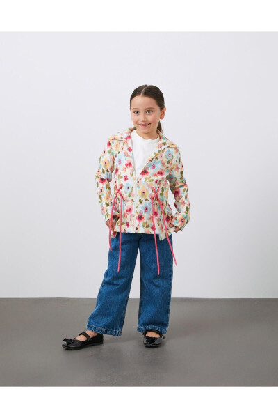 Flower Patterned Tie-Up Linen Girls Jacket - 4