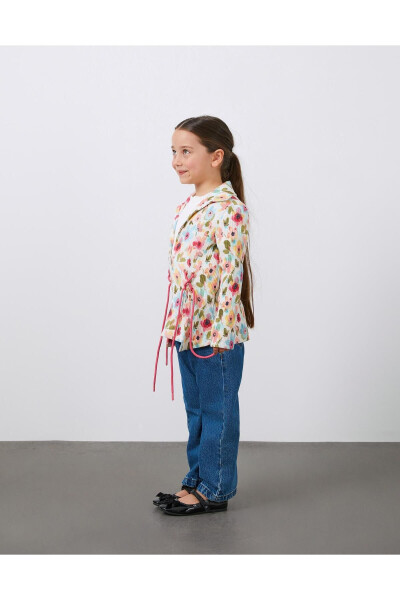 Flower Patterned Tie-Up Linen Girls Jacket - 5