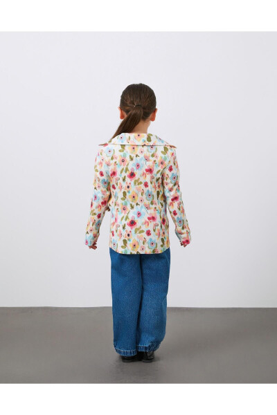 Flower Patterned Tie-Up Linen Girls Jacket - 6