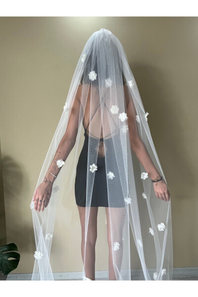 Flower veil 3 meter illusion tulle comb veil - 5