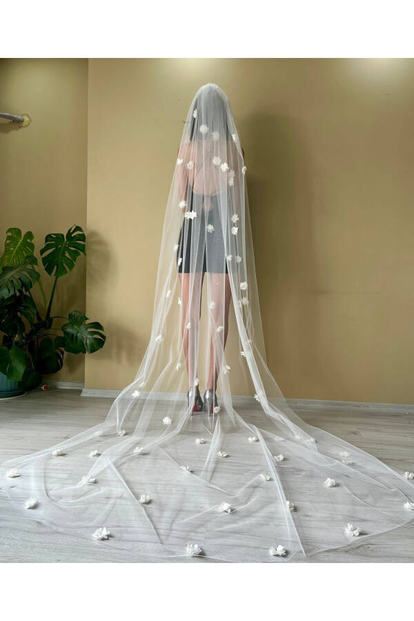 Flower veil 3 meter illusion tulle comb veil - 6