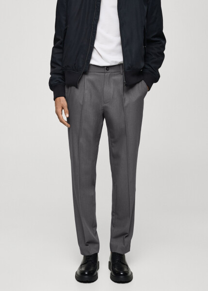 Flowing pleated, regular fit gray pants. - 6