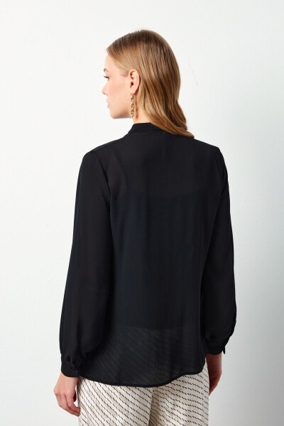 Flowy Blouse with Scarf Detail - Black - 6