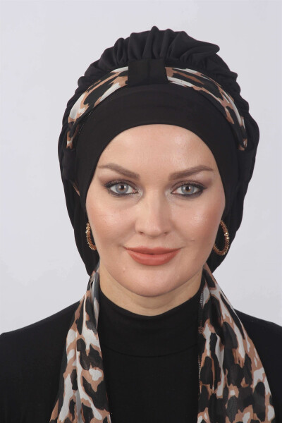 Flowy Leopard Scarf Black - 3