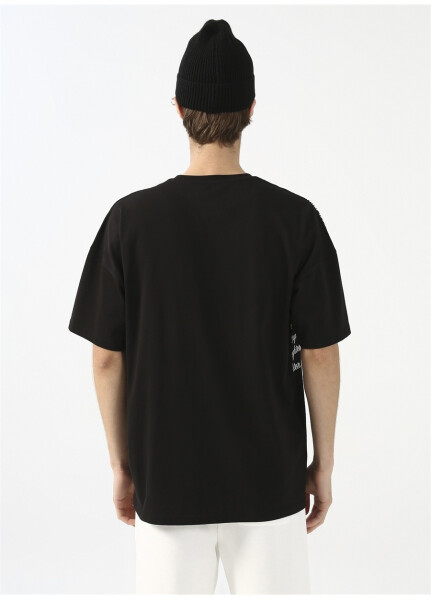 Fluffly Bisiklet Yaka Oversize Siyah Erkek T-Shirt - 11