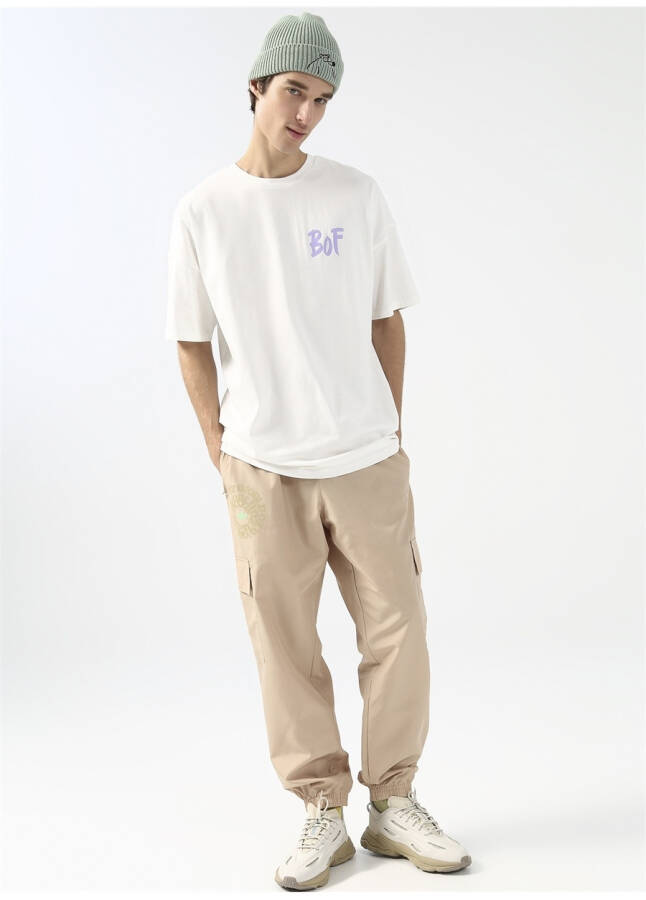 Fluffy Bisiklet Yaka Oversize Ekru Erkek T-Shirt - 9