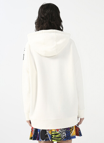 Fluffy Bisiklet Yaka Oversize Ekru Kadın Sweatshirt FFY-27 - 6