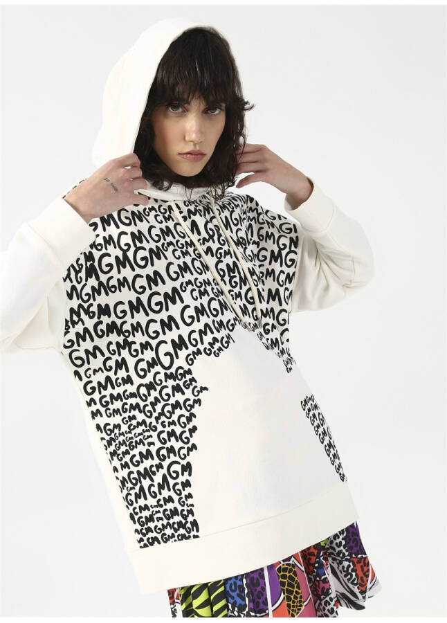 Fluffy Bisiklet Yaka Oversize Ekru Kadın Sweatshirt FFY-27 - 10