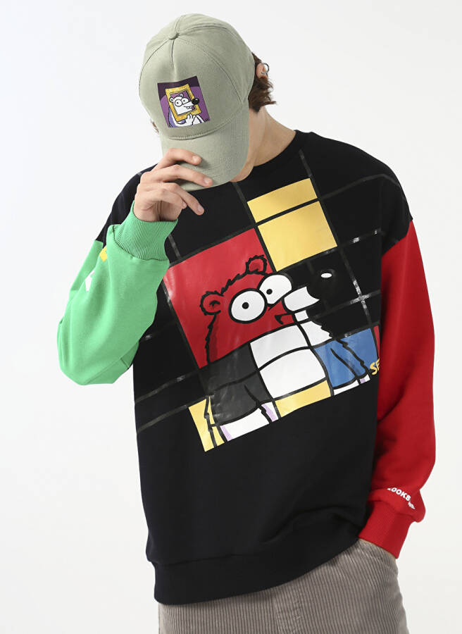 Fluffy Bisiklet Yaka Oversize Lacivert Erkek Sweatshirt FLUFFY-E-12 - 2