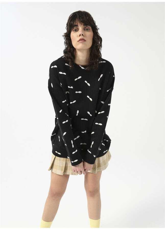 Fluffy Bisiklet Yaka Oversize Siyah Kadın Sweatshirt FFY-24 - 7