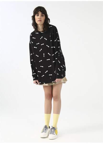 Fluffy Bisiklet Yaka Oversize Siyah Kadın Sweatshirt FFY-24 - 9