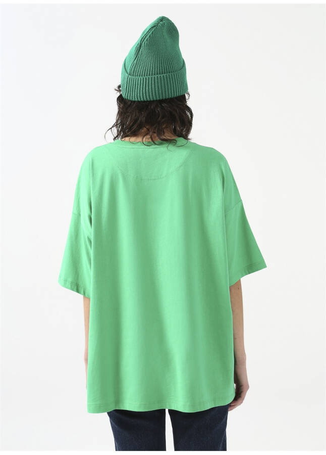 Fluffy Bisiklet Yaka Oversize Yeşil Kadın T-Shirt FFY-20 - 11