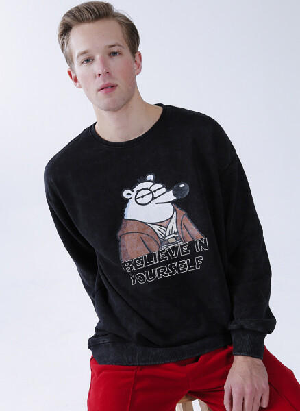 Fluffy Crew Neck Oversize Anthracite Men's Sweatshirt FLUFFY-E-14 - 3