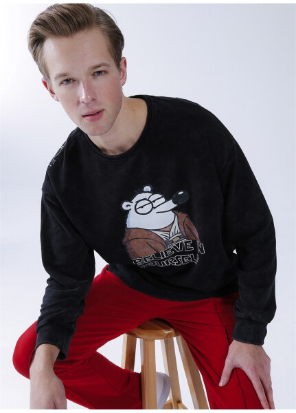 Fluffy Crew Neck Oversize Anthracite Men's Sweatshirt FLUFFY-E-14 - 6