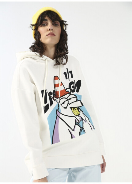 Fluffy Kapüşonlu Oversize Ekru Kadın Sweatshirt FFY-29 - 9