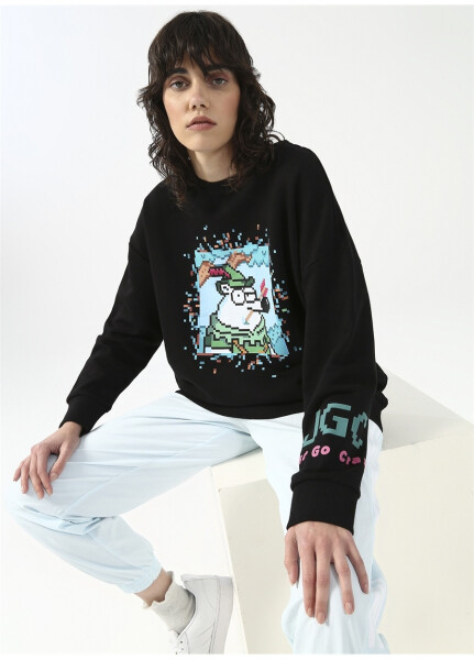 Fluffy Kapüşonlu Oversize Siyah Kadın Sweatshirt FFY-30 - 10