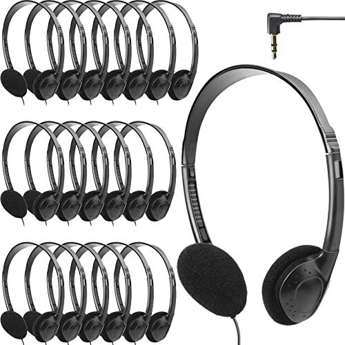 Flutesan 20 Pack Headphones Bulk for Classroom School Students Libraries Wired On Ear Headphones Over The Head Earphones for Class Children Teen Boys Girls Adults, Black - 1