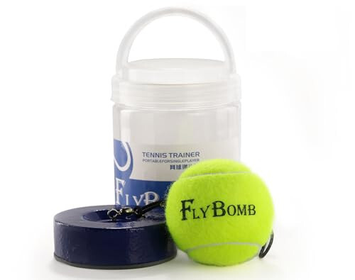 Flybomb Tenis Antrenörü Geri Dönüş Topu - 14.1 Ft Çekilebilir İp ve Ağır Demir Taban - Taşınabilir ve Kullanımı Kolay - Yetişkinler ve Çocuklar İçin Tenis Pratiği - Tenis Servis Antrenörü - Tek Kişilik Tenis Antrenman Ekipmanı - 1